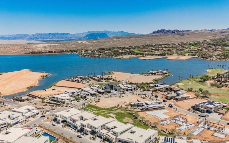 Lake Las Vegas luxury waterfront community aerial view in Henderson Nevada